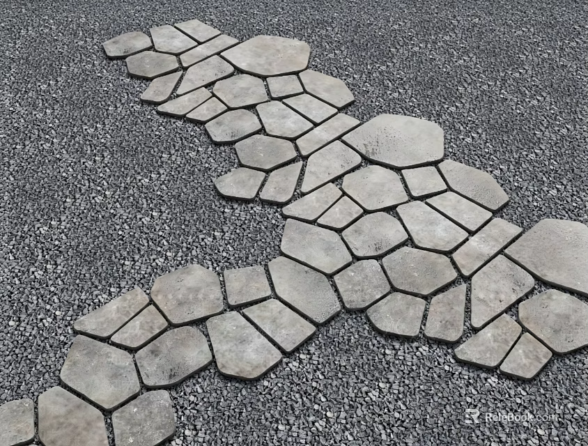 Natural Stone Stepping Path With Irregular Shaped Slabs On Gravel Ground 3d model 