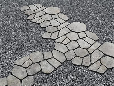 Natural Stone Stepping Path With Irregular Shaped Slabs On Gravel Ground 3d model