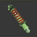Car Shock Absorber With Red Coil Spring And Black Silver Components