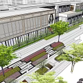 Modern Exterior Sales Office Building With Green Plants Plaza And Sidewalk