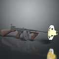 Vintage Rifle With Wooden Stock Metal Barrel And Glowing Muzzle On Gray Background With Reflection