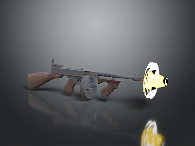 Vintage Rifle With Wooden Stock Metal Barrel And Glowing Muzzle On Gray Background With Reflection 3d model