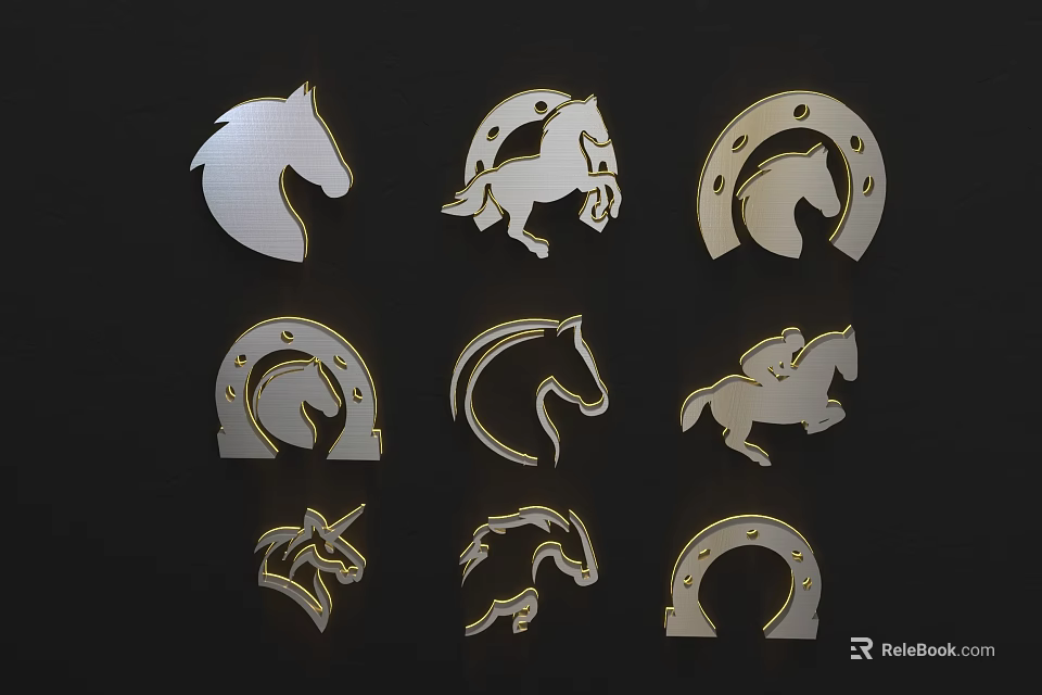 Wall Decor Featuring Horse Silhouettes With Various Shapes And Modern Style 3d model