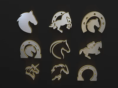 Wall Decor Featuring Horse Silhouettes With Various Shapes And Modern Style 3d model