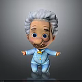 Cartoon Old Man With White Curly Hair Blue Eyes Yellow Bow Tie And Blue Outfit