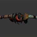 Man Dressed As Pirate With Red Headband Green Tattoos Black Vest And Green Pants