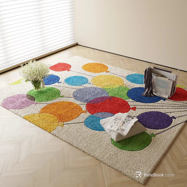 Square Rug With Colorful Circular Patterns Soft Textured Living Room Floor Decor 3d model 
