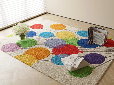 Square Rug With Colorful Circular Patterns Soft Textured Living Room Floor Decor 3d model