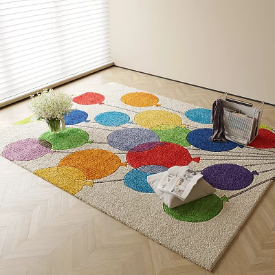 Square Rug With Colorful Circular Patterns Soft Textured Living Room Floor Decor 3d model