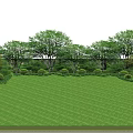 Lush Green Lawn With Diverse Trees Having Green And Orange Foliage And Neatly Trimmed Shrubs