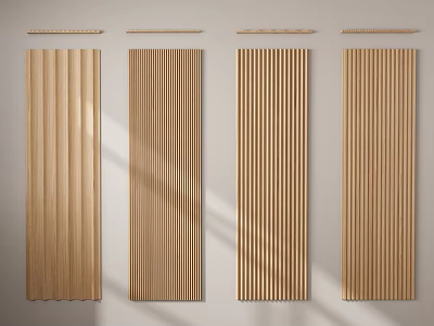 Different Styles Of Light Wooden Wall Panels With Vertical Slat Designs For Interior Decor 3d model