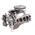 Detailed Metal Engine Assembly With Cylinder Block Pulleys And Valves