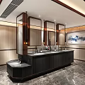 Modern Public Restroom Interior With Multiple Sinks Mirrors And Marble Countertops 3d model