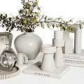 Elegant Modern Decorative Ornament Set With Ceramic Vase Foliage Books Candles And Trays