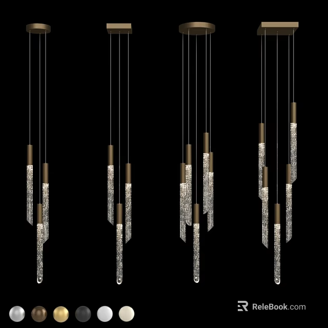 Sleek Modern Crystal Pendant Lights With Long Metallic Rods And Sparkling Design 3d model 