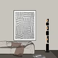 Modern Living Room Interior With Sofa Pillows Blanket Geometric Painting And Floor Lamp