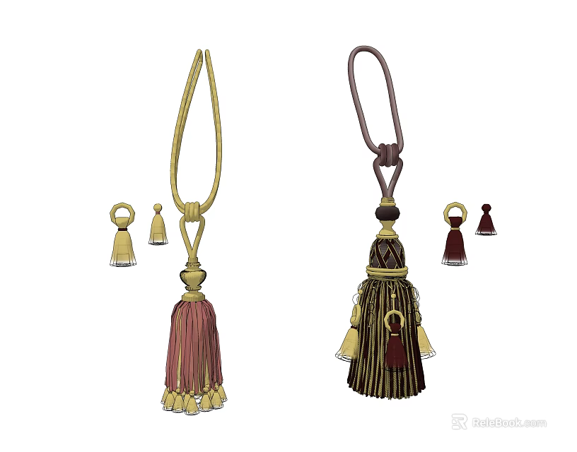 Curtain Accessories with Decorative Tassels Hooks and Ornamental Design Elements 3d model 