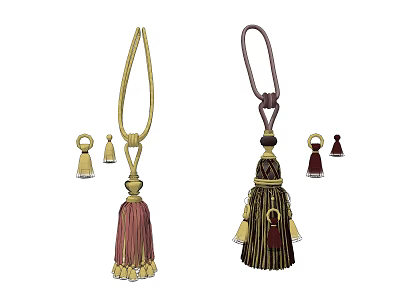 Curtain Accessories with Decorative Tassels Hooks and Ornamental Design Elements 3d model