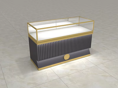 Elegant Glass Display Cabinet Shelf With Gold Frame White Top And Decorative Base For Boutique 3d model