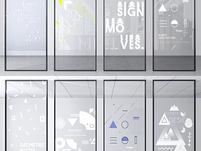 Modern Glass Partitions With Geometric Patterns And Decorative Interior Designs 3d model