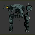 Green Mechanical Robot Character With Four Legs And Weaponized Worn Metal Structure