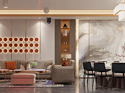 Luxury Private Box Interior With Comfortable Sofa Dining Table And Decorative Wall 3d model