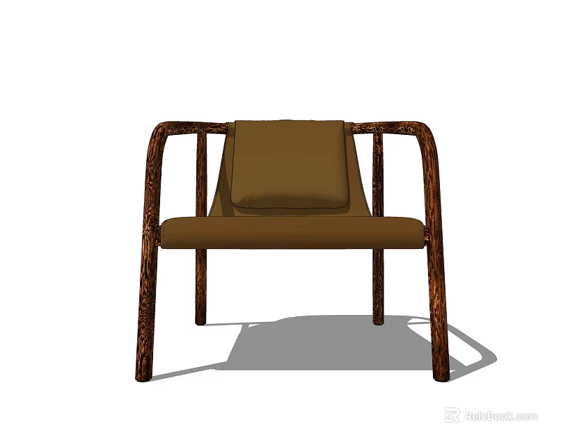 Modern Leisure Chair With Brown Cushion Wooden Armrests And Sleek Legs Design 3d model 