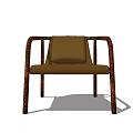 Modern Leisure Chair With Brown Cushion Wooden Armrests And Sleek Legs Design