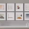 Eight Abstract Framed Wall Art Pieces With Shelf Decor Items 3d model