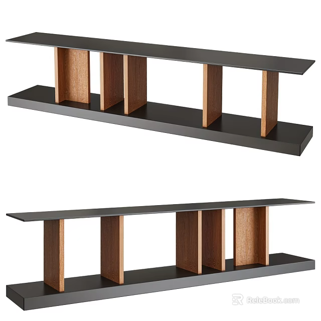 Modern Black And Wooden Bookcase With Open Shelves For Home Office Interior 3d model 