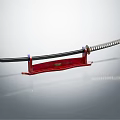 Samurai Warrior With Traditional Katana And Dragon Engraved Handle On Red Stand