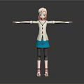 3D Anime Game Character With Pink Hair White Top Blue Skirt And Sandals