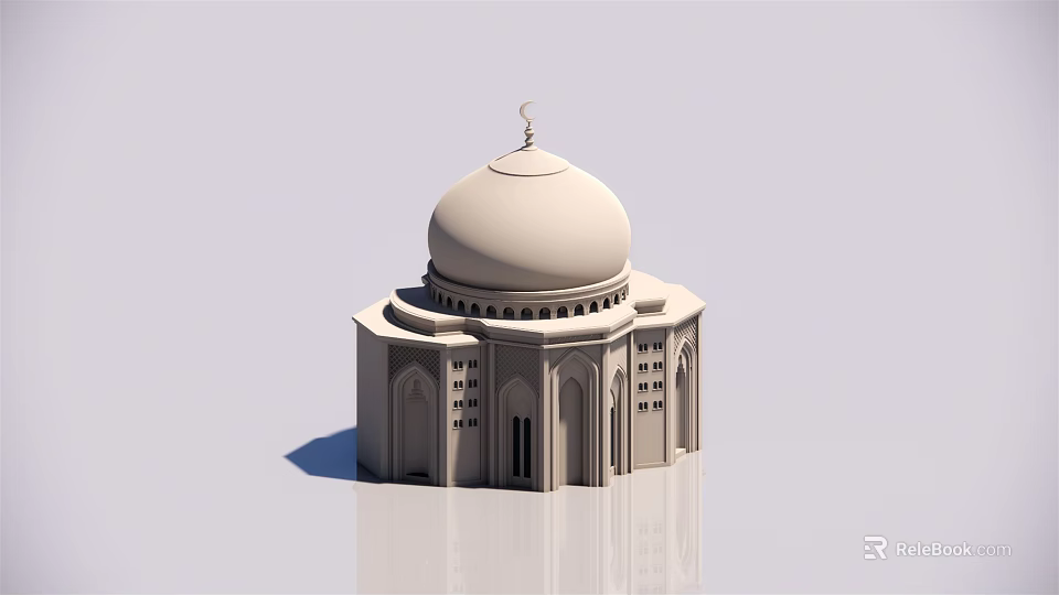 European Style Building With Dome Roof And Arched Windows Architectural Design 3d model 