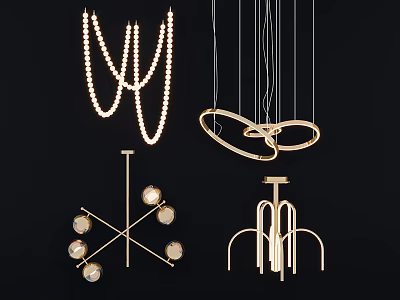 Modern Decorative Chandeliers with Circular Chain and Geometric Metal Structures 3d model
