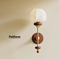 Poliform Wall Lamp With White Fabric Shade Wooden Base And Golden Bracket