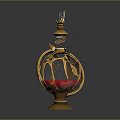 Ornate Golden Decorative Lantern With Intricate Cutout Design And Red Base