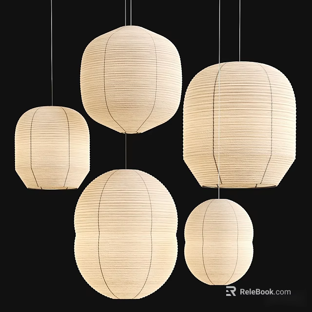 Modern White Paper Pendant Lights With Multiple Round Lantern Shapes Hanging Design 3d model