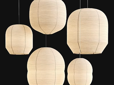 Modern White Paper Pendant Lights With Multiple Round Lantern Shapes Hanging Design 3d model