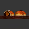 Delicious Chinese Pastries With Red Yellow Crust One Cut Open Showing Filling On Wooden Tray