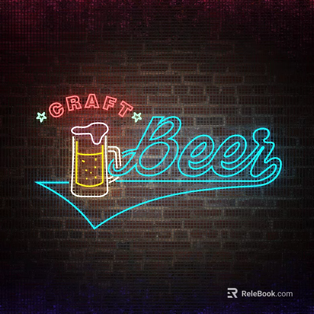 Vibrant Craft Beer Neon Sign With Frothy Beer Mug On Brick Wall Background 3d model 