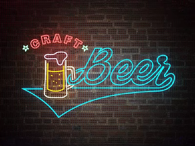 Vibrant Craft Beer Neon Sign With Frothy Beer Mug On Brick Wall Background 3d model