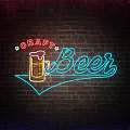 Vibrant Craft Beer Neon Sign With Frothy Beer Mug On Brick Wall Background