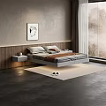 Modern Minimalist Double Bed Interior Design With Floating Frame Nightstand And Rug