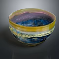 Decorative Glass Bowl Furniture With Colorful Wave Pattern And Yellow Blue Purple Hues