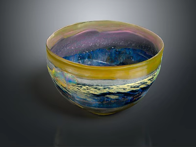 Decorative Glass Bowl Furniture With Colorful Wave Pattern And Yellow Blue Purple Hues 3d model