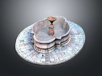 Elegant Circular Stone Garden Ornament with Decorative Fountain Basin and Paved Base 3d model