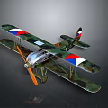 Vintage Camouflage Biplane Model With Red White Blue Wings Orange Propeller And Small Wheels