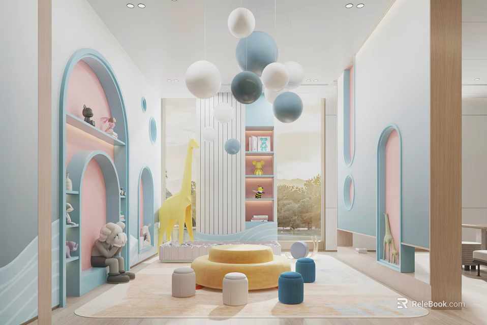 Cheerful Children's Play Area With Pastel Tones And Playful Decor 3d model 