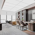 Modern Office Interior Design With Spacious Desk Comfortable Chairs And Wall Art 3d model