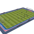 Standard Football Field Layout Featuring Green Grass Players Goalposts And Surrounding Track